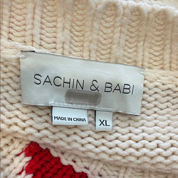 Sachin & Babi Turner Geo Sweater in red and cream, XL - Picture 4 of 12